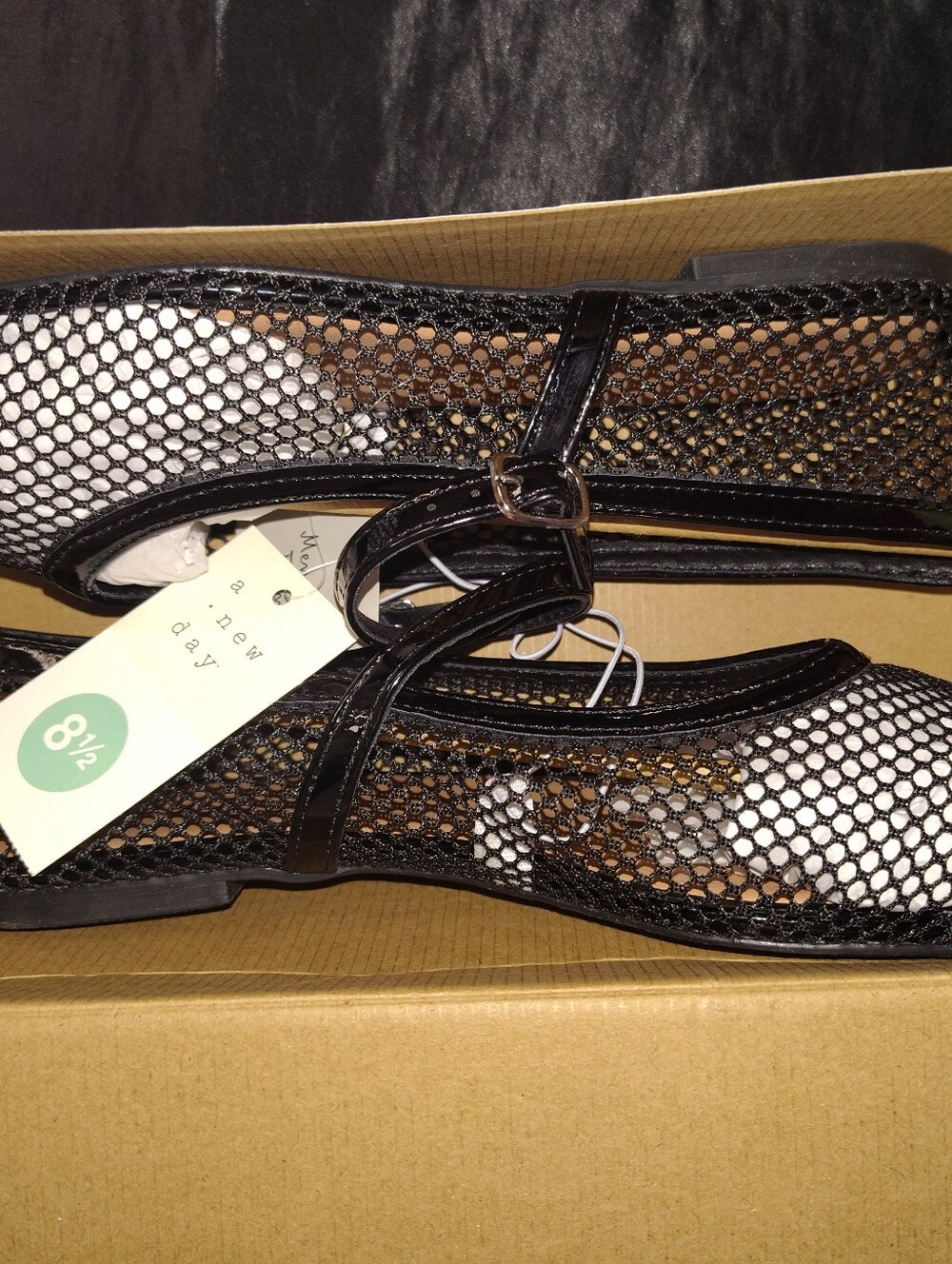 a new day Black Mesh Mary Jane Flats with Ankle Strap